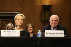 Cindy McCain and Senator John McCain testify at Senate hearing on human trafficking, February 24, 2016