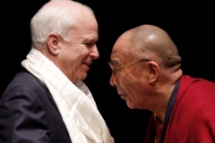 Sen. John McCain, R-Ariz., wearing a Khata presented by the Dalai Lama who had  received the first Lantos Human Rights Prize named for the late Congressman, Tom Lantos, D-Calif. on Capitol Hill in Washington onTuesday, October  6, 2009  (AP Photo/Harry Hamburg)