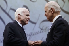 Senator John McCain receives Liberty Medal from former Vice President Joe Biden, October 17, 2017